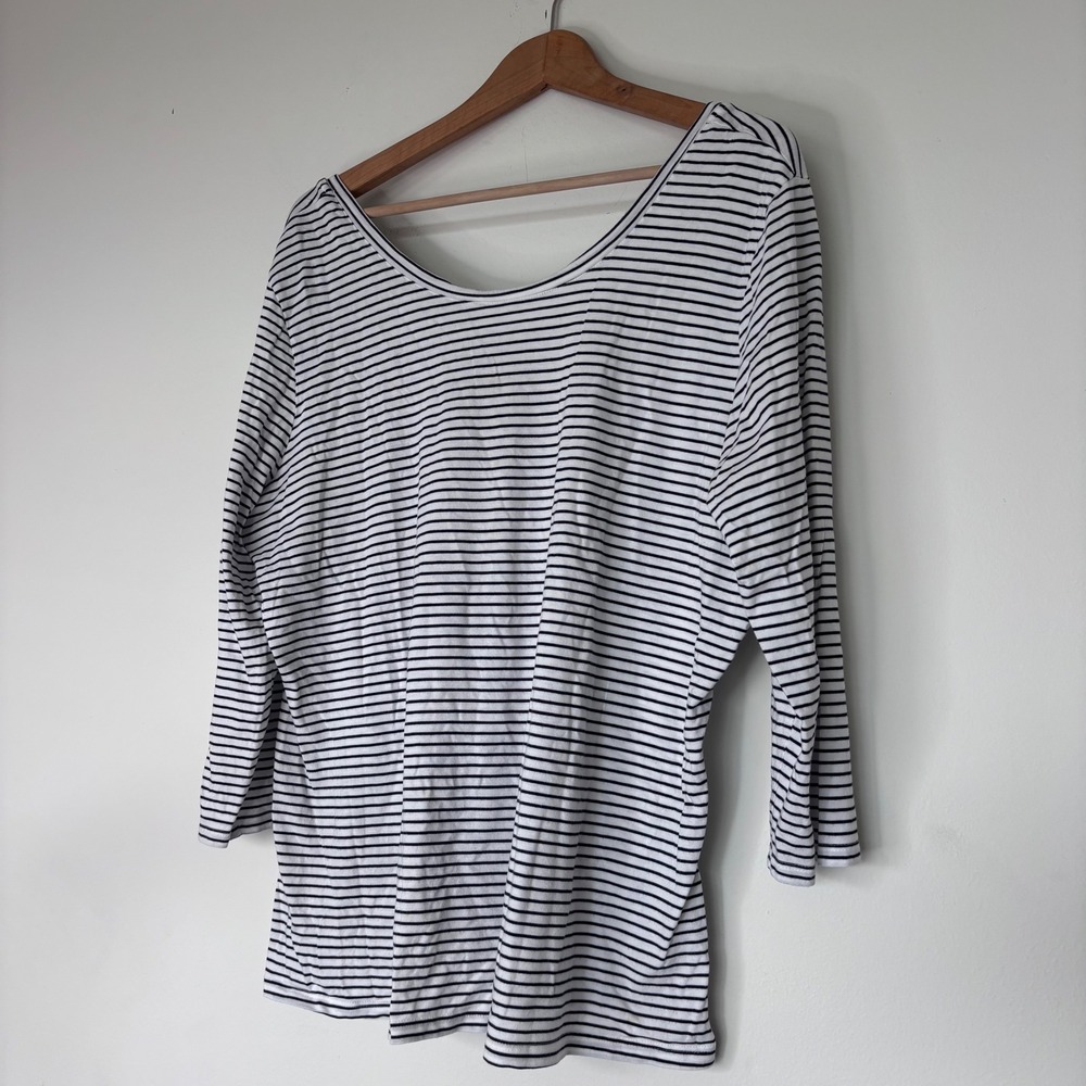 Boden Supersoft Striped Long Sleeve Striped Black White Scoop Neck Tee Size 18